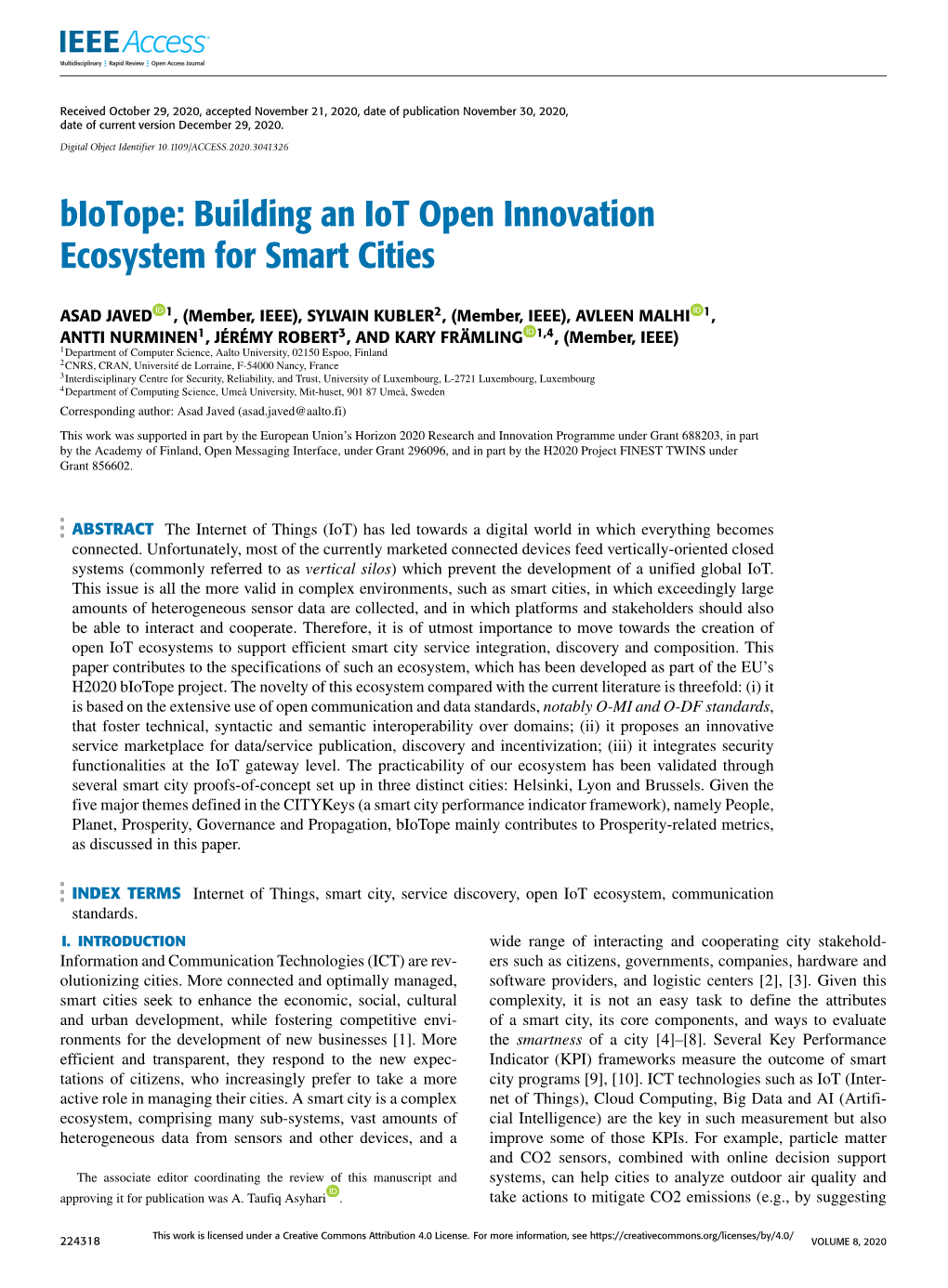 Biotope: Building an Iot Open Innovation Ecosystem for Smart Cities