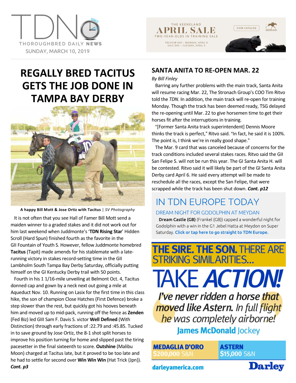 Regally Bred Tacitus Gets the Job Done in Tampa Bay Derby