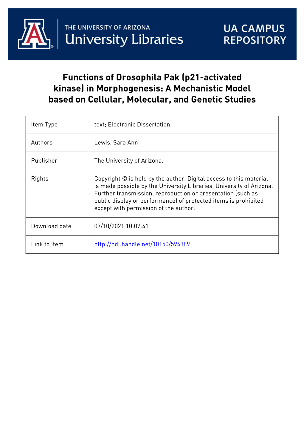 Functions of Drosophila Pak (P21-Activated Kinase) in Morphogenesis: a Mechanistic Model Based on Cellular, Molecular, and Genetic Studies