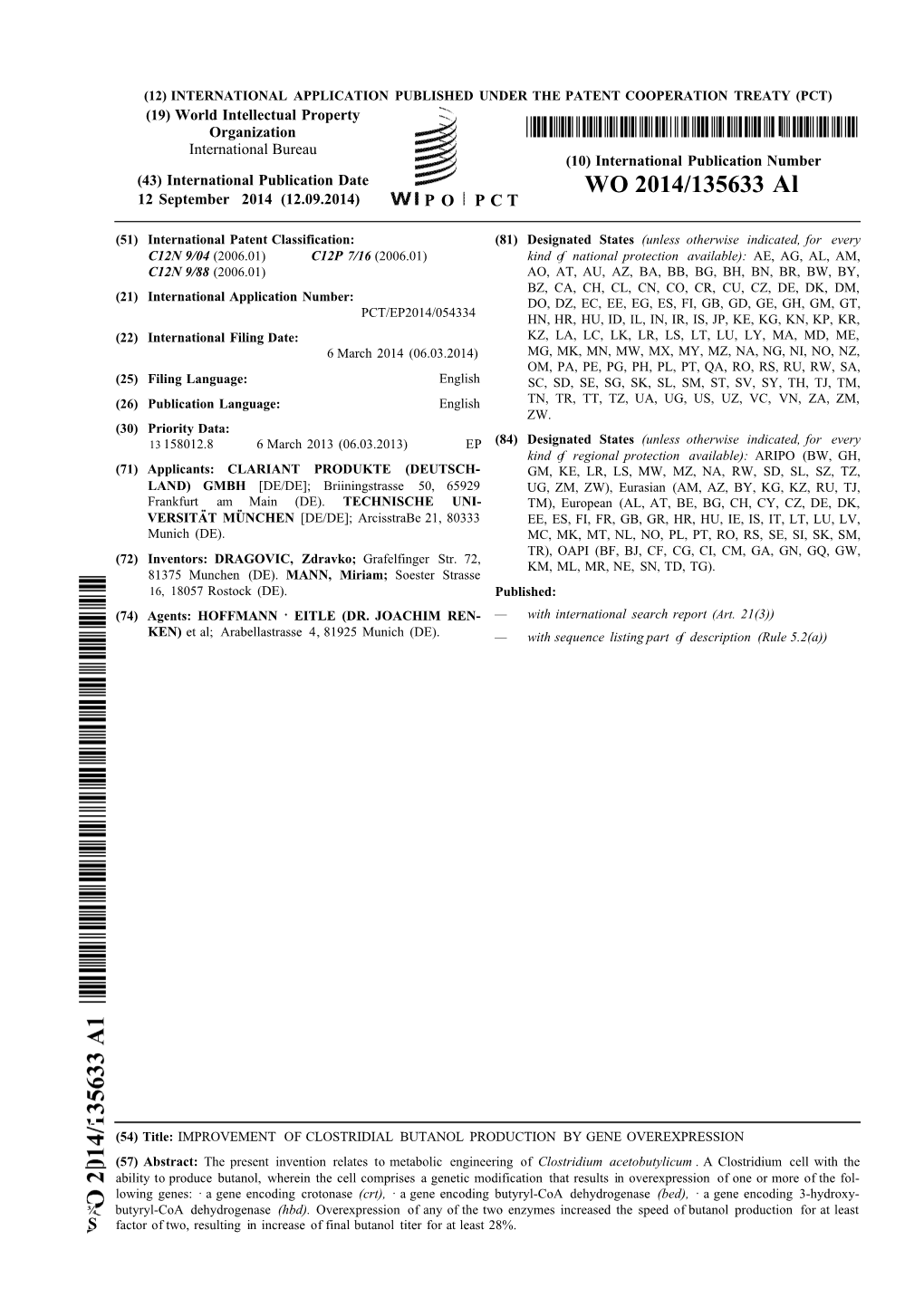 WO 2014/135633 Al 12 September 2014 (12.09.2014) P O P C T