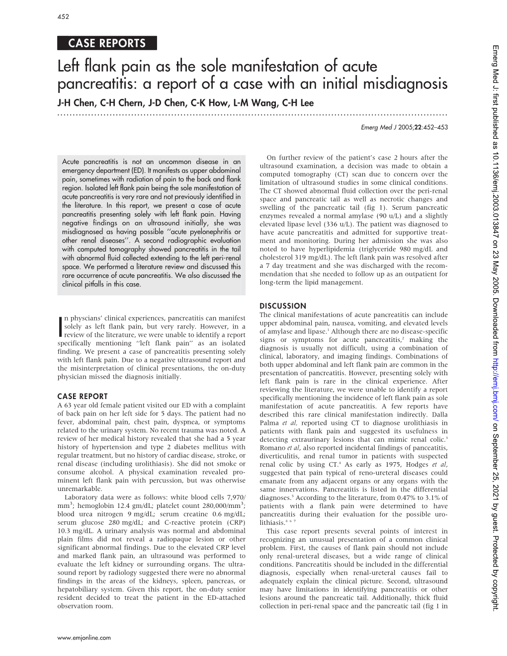 Left Flank Pain As the Sole Manifestation of Acute Pancreatitis