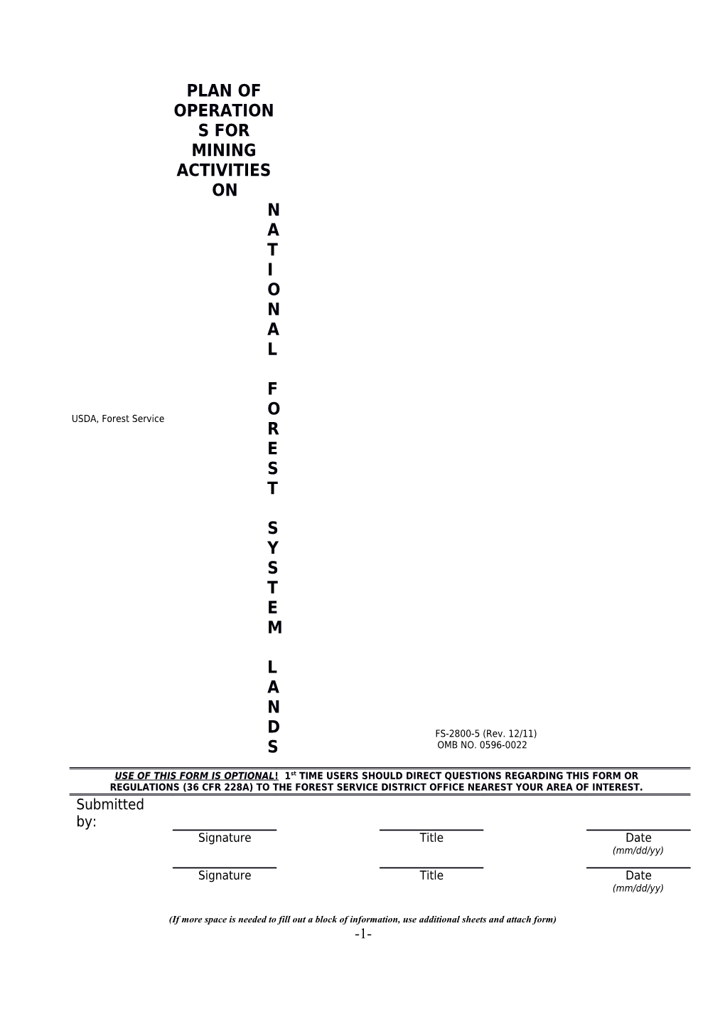 Plan of Operations for Mining Activities