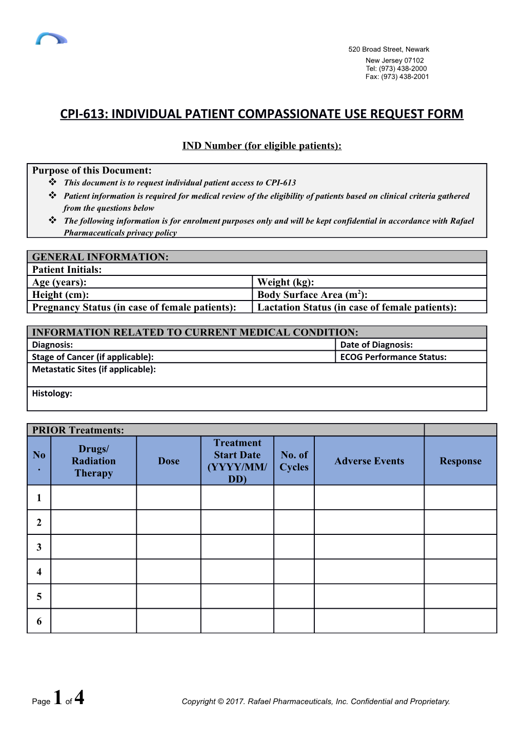 Cpi-613: Individual Patient Compassionate Use Request Form