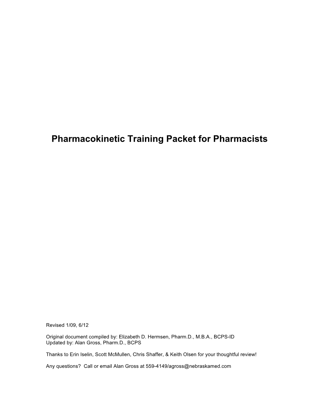 Pharmacokinetic Training Packet for Pharmacists