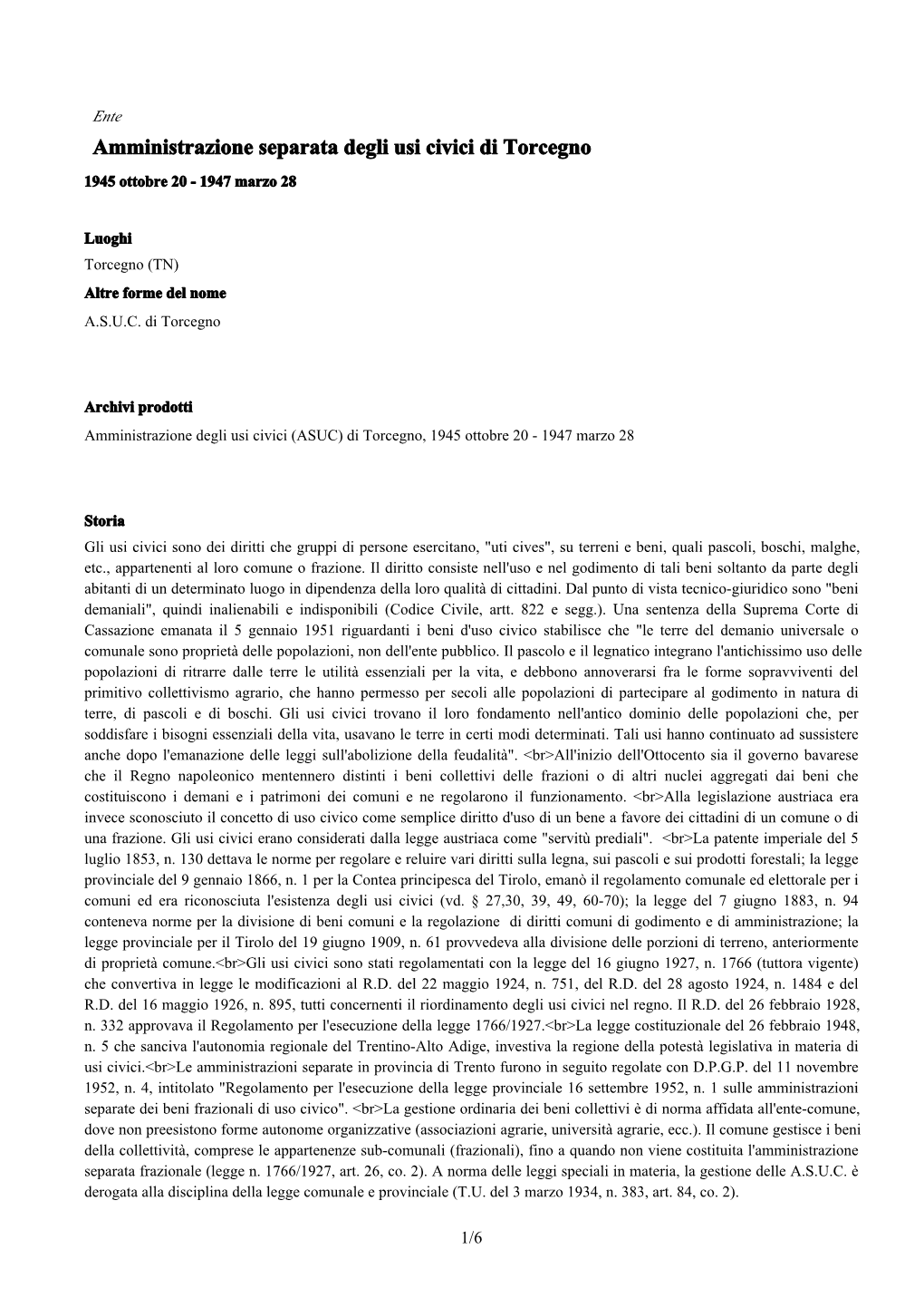 Amministrazione Separata Degli Usi Civici Di Torcegno 1945 Ottobre 20 - 1947 Marzo 28