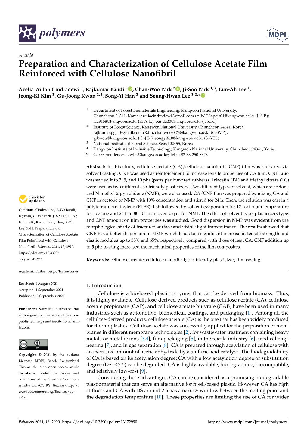 Preparation and Characterization of Cellulose Acetate Film Reinforced with Cellulose Nanoﬁbril