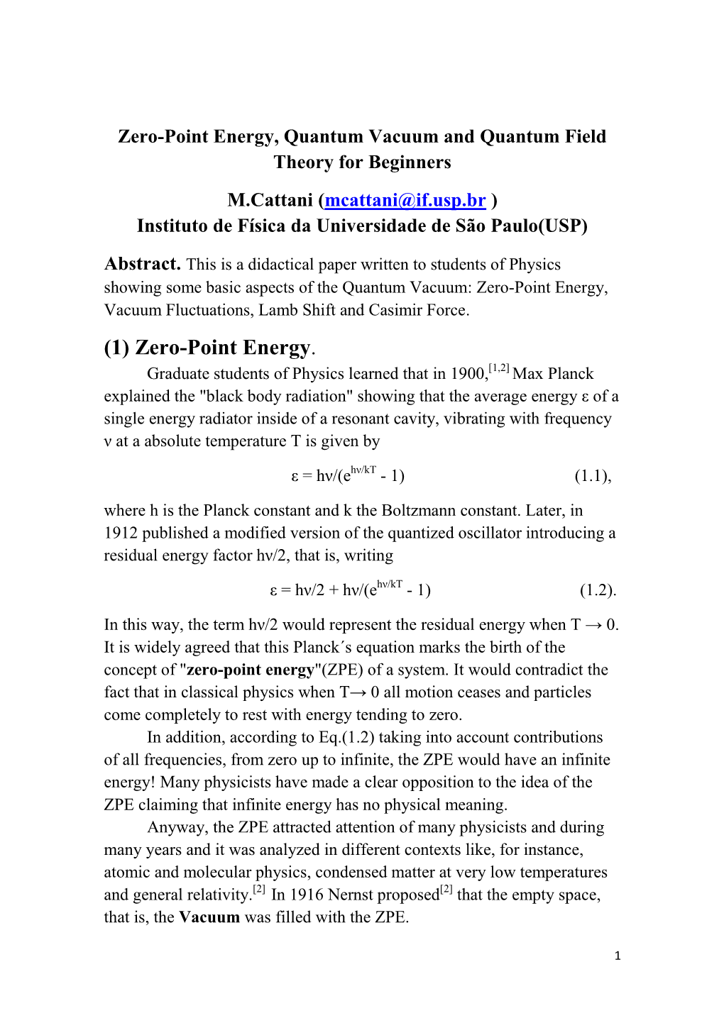 (1) Zero-Point Energy