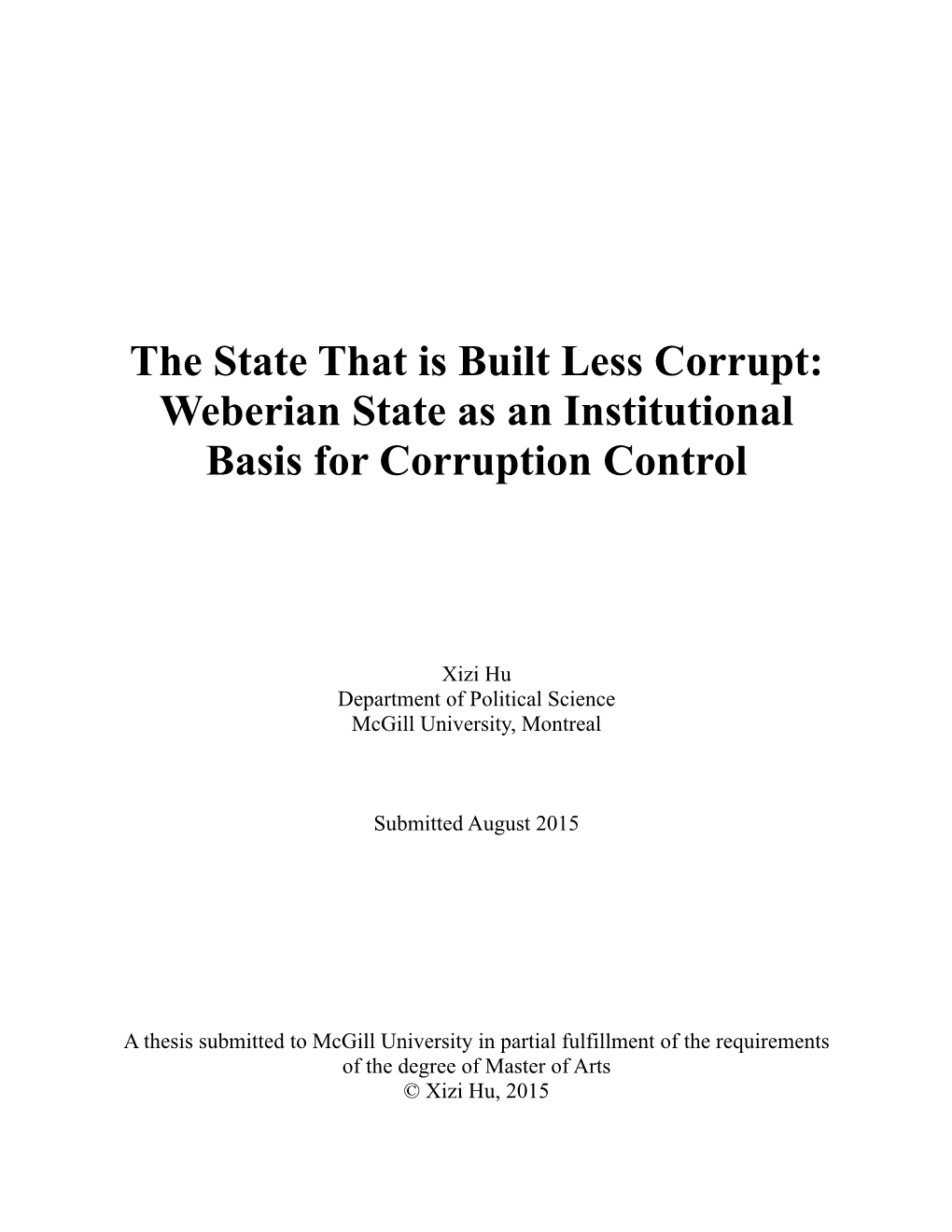 Weberian State As an Institutional Basis for Corruption Control