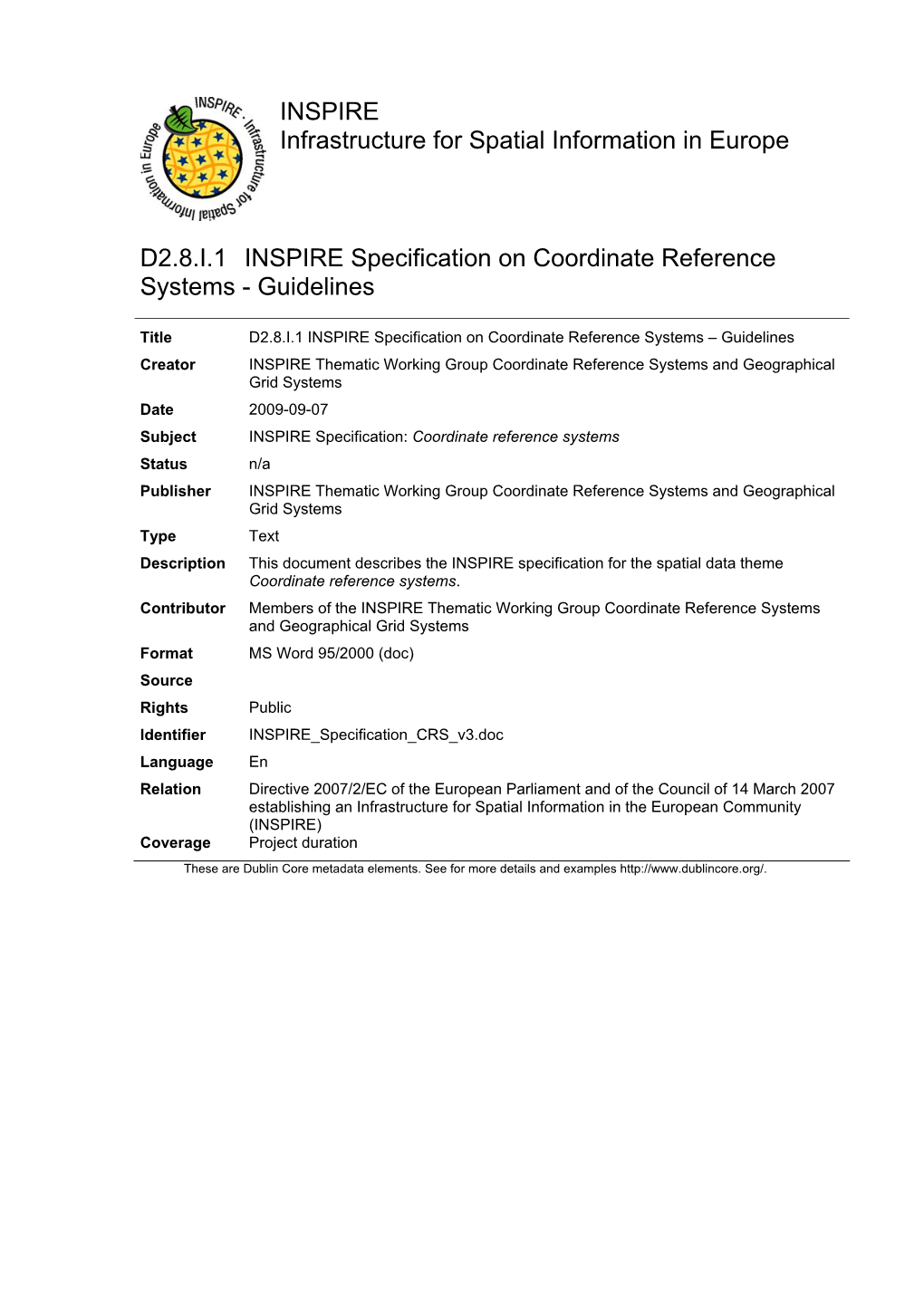 D2.8.I.1 INSPIRE Specification on Coordinate Reference Systems - Guidelines