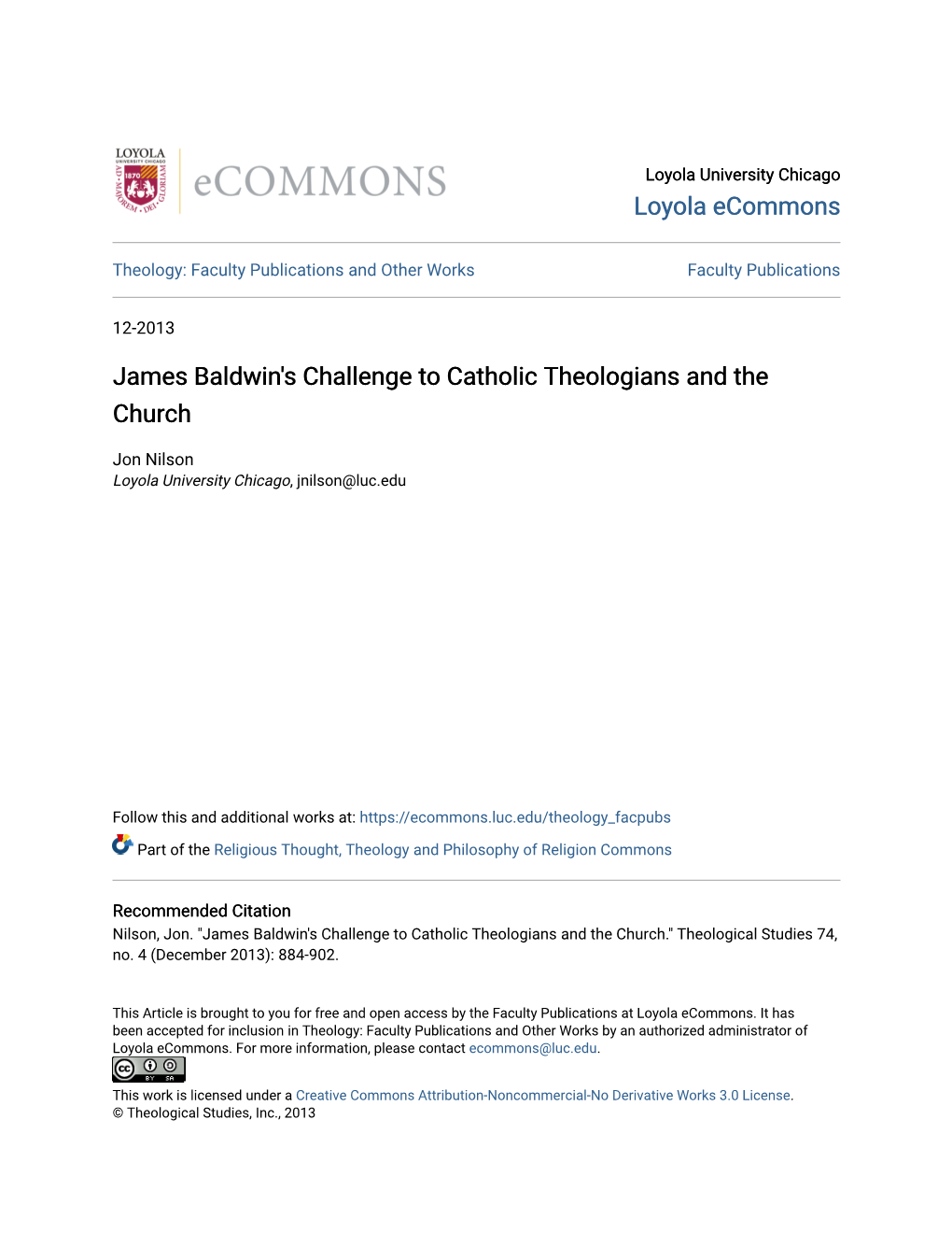 James Baldwin's Challenge to Catholic Theologians and the Church