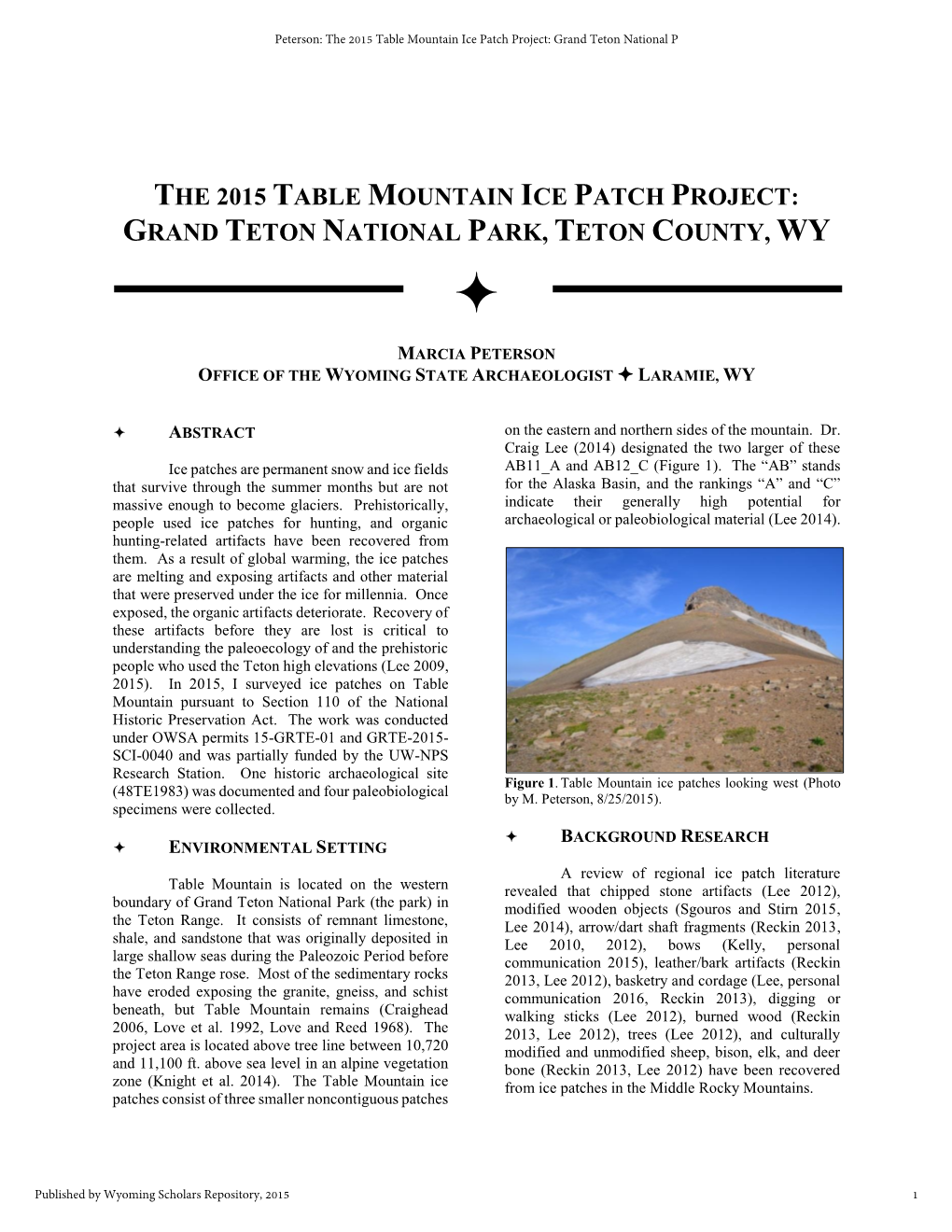 The 2015 Table Mountain Ice Patch Project: Grand Teton National P