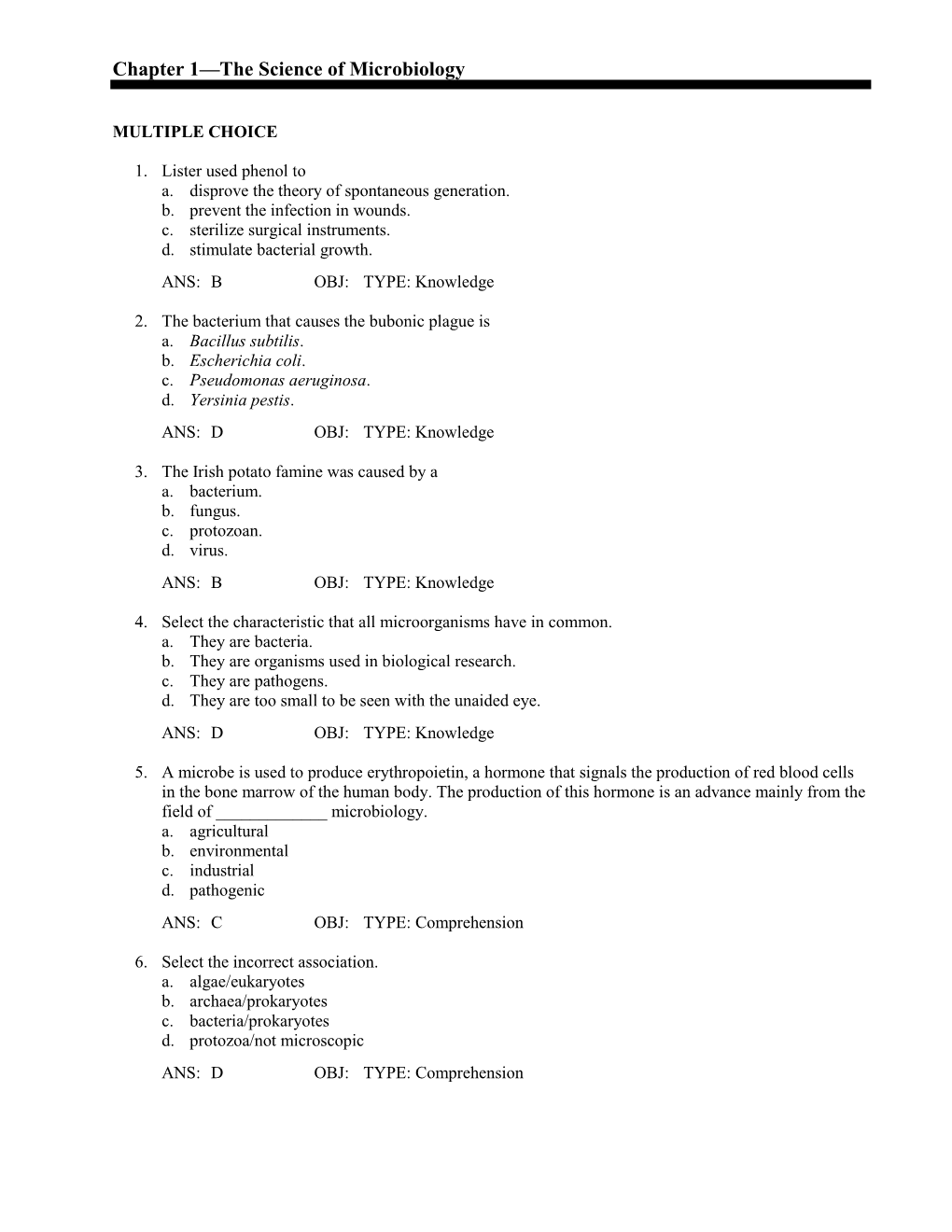 Chapter 1—The Science of Microbiology