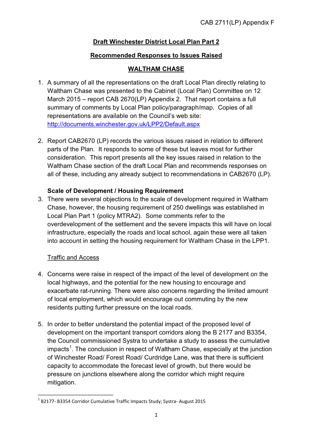 CAB 2711(LP) Appendix F Draft Winchester District Local Plan Part