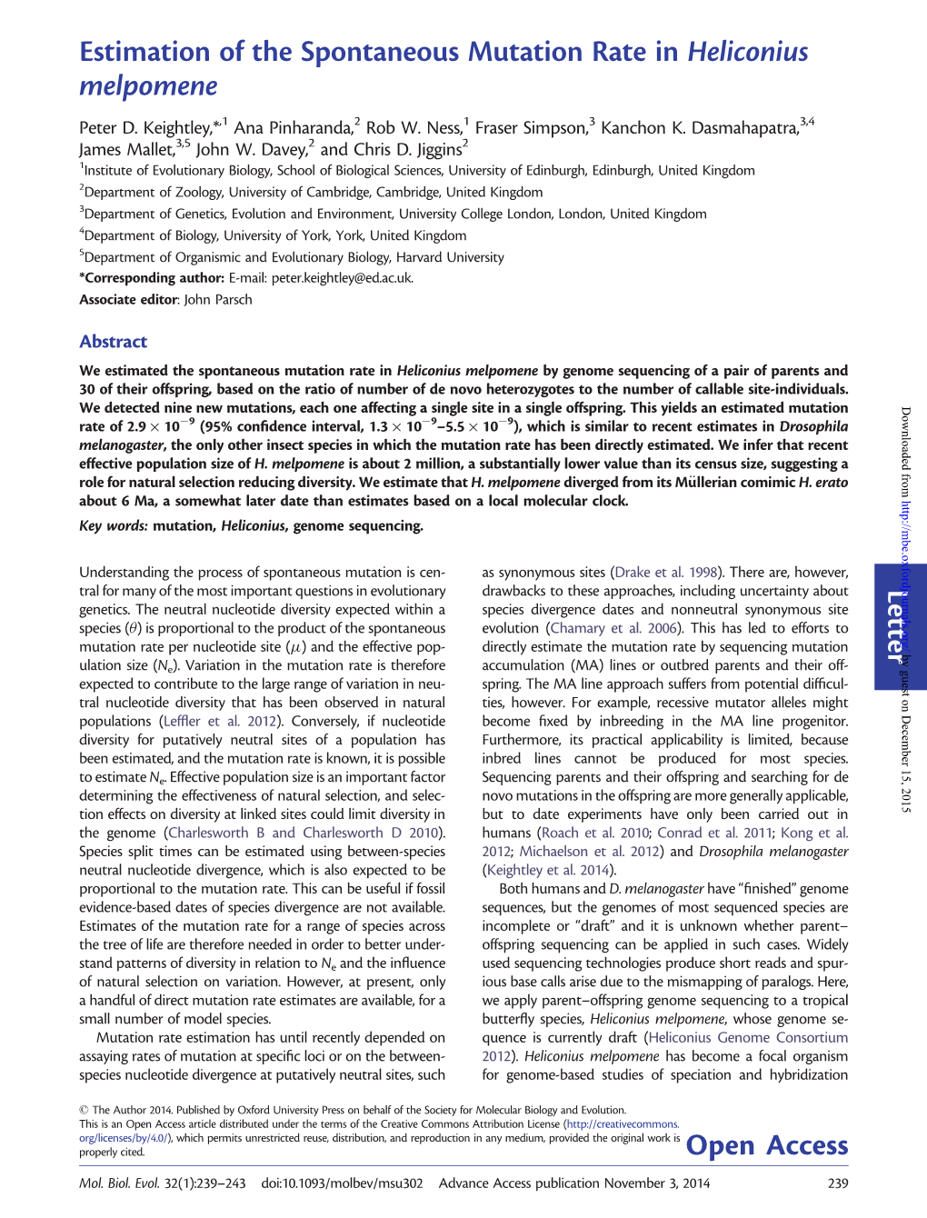 Letter Estimation of the Spontaneous Mutation Rate In