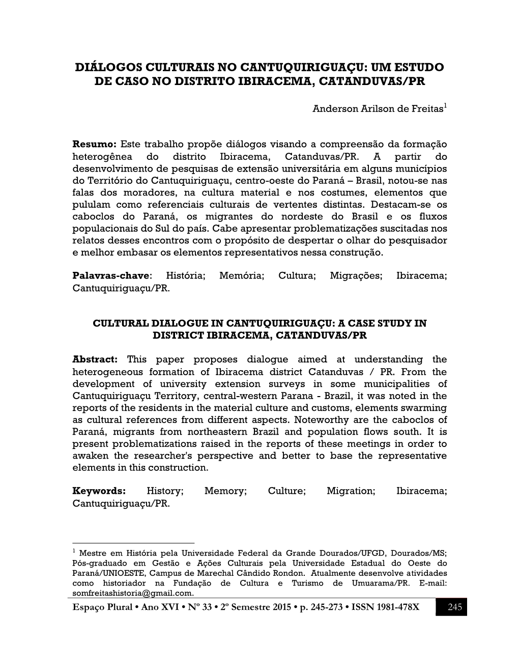 Um Estudo De Caso No Distrito Ibiracema, Catanduvas/Pr