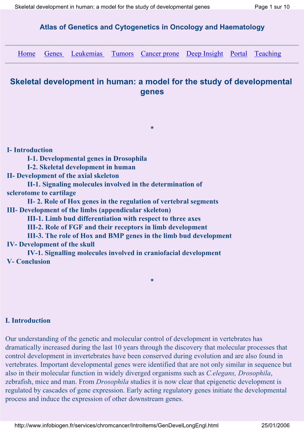 Skeletal Development in Human: a Model for the Study of Developmental Genes Page 1 Sur 10