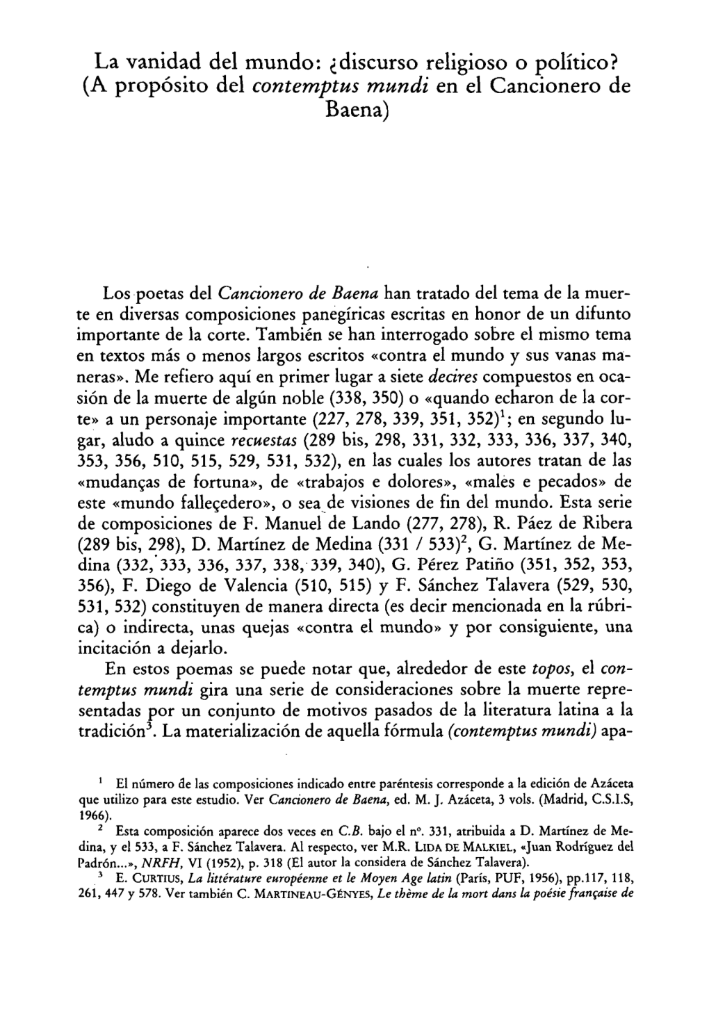 Discurso Religioso O Político? ( a Propósito Del "Contemptus Mundi