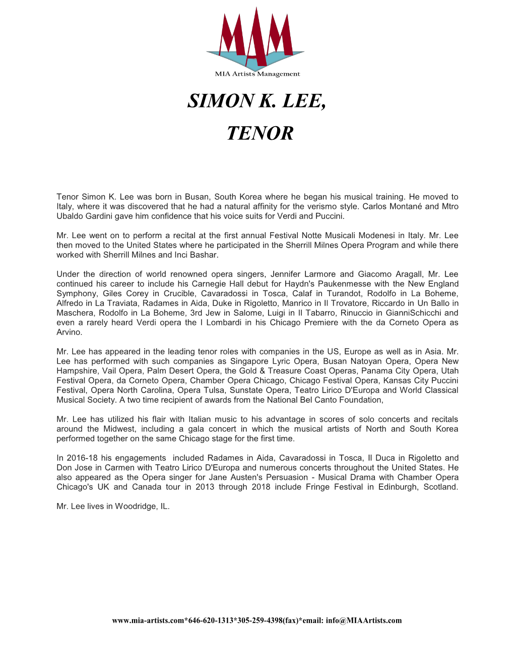 Simon K. Lee, Tenor