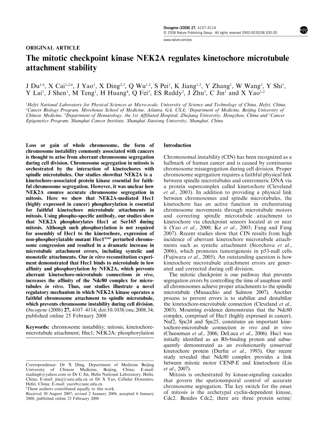 The Mitotic Checkpoint Kinase NEK2A Regulates Kinetochore Microtubule Attachment Stability