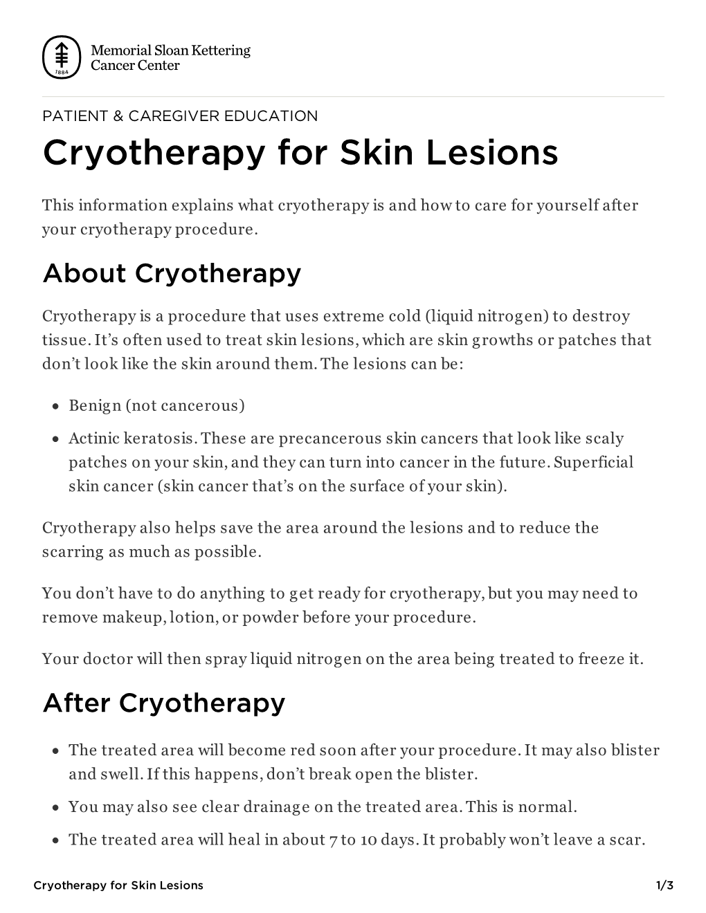 Cryotherapy for Skin Lesions