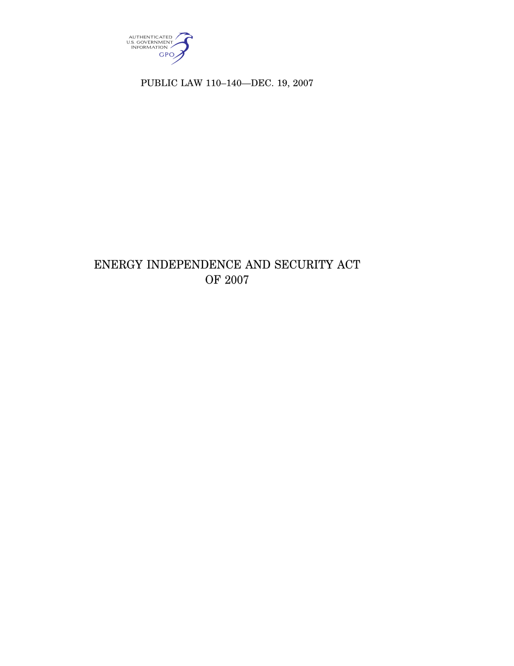 Energy Independence and Security Act of 2007