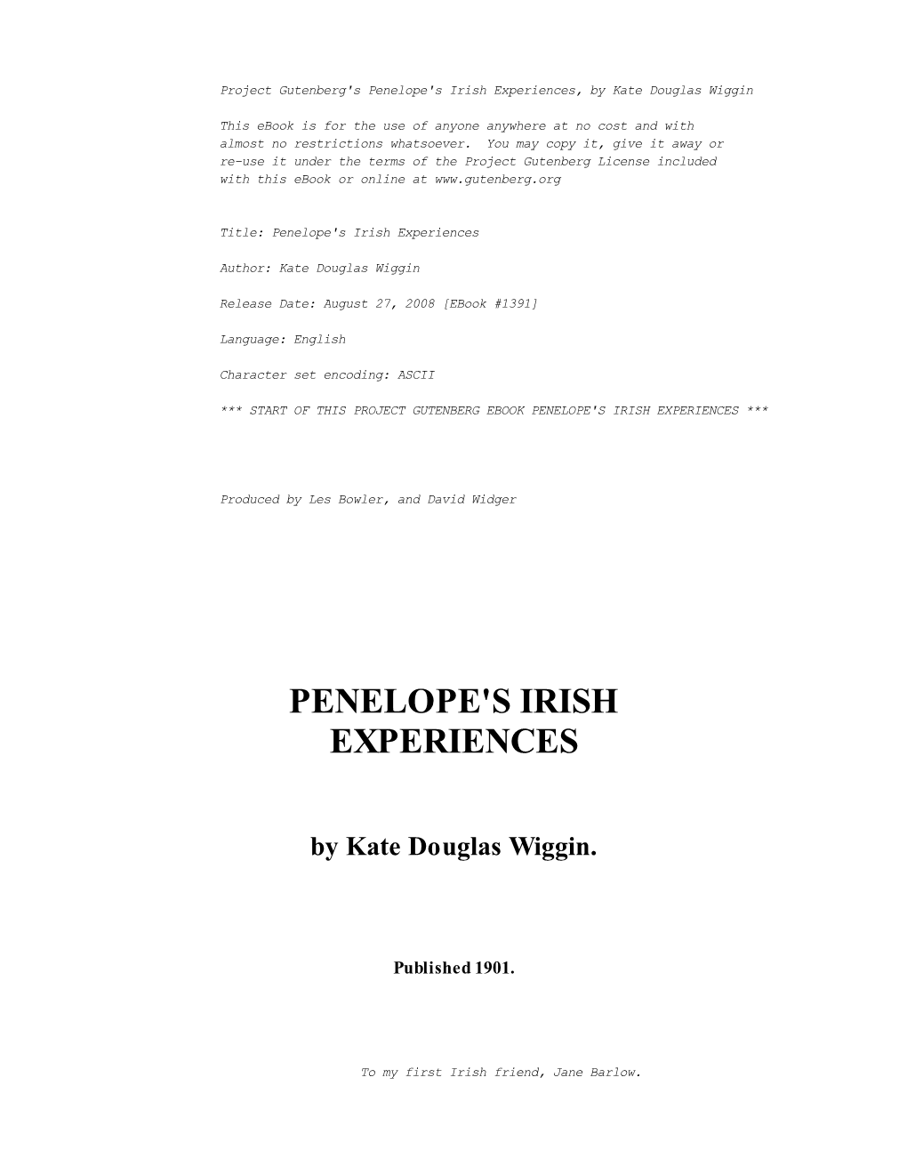 Penelope's Irish Experiences, by Kate Douglas Wiggin