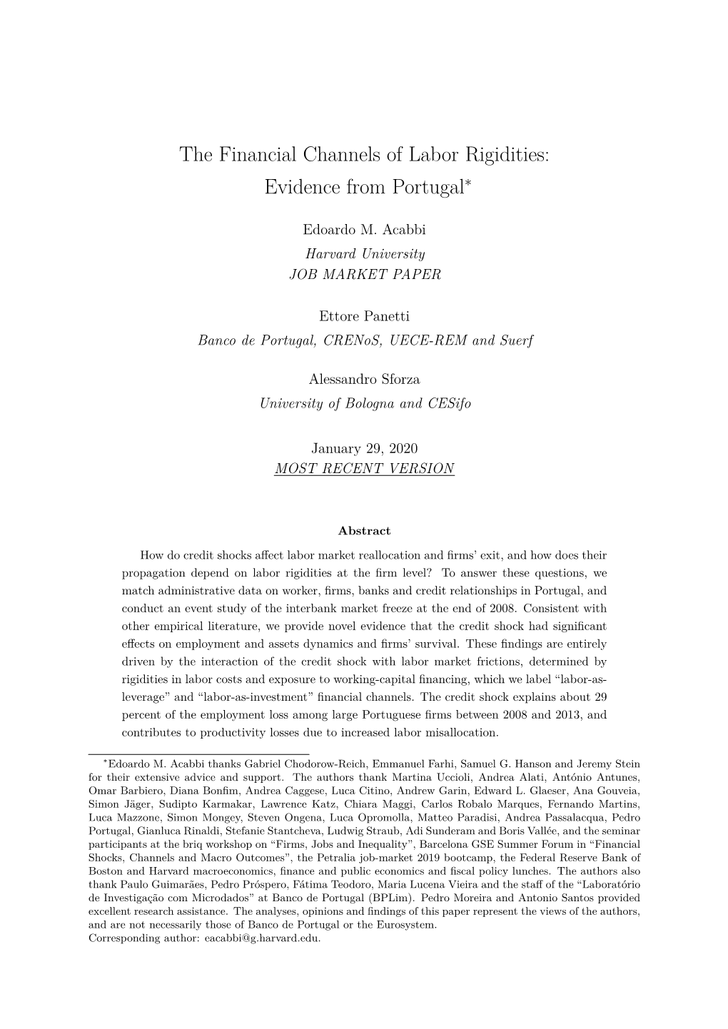 The Financial Channels of Labor Rigidities: Evidence from Portugal∗