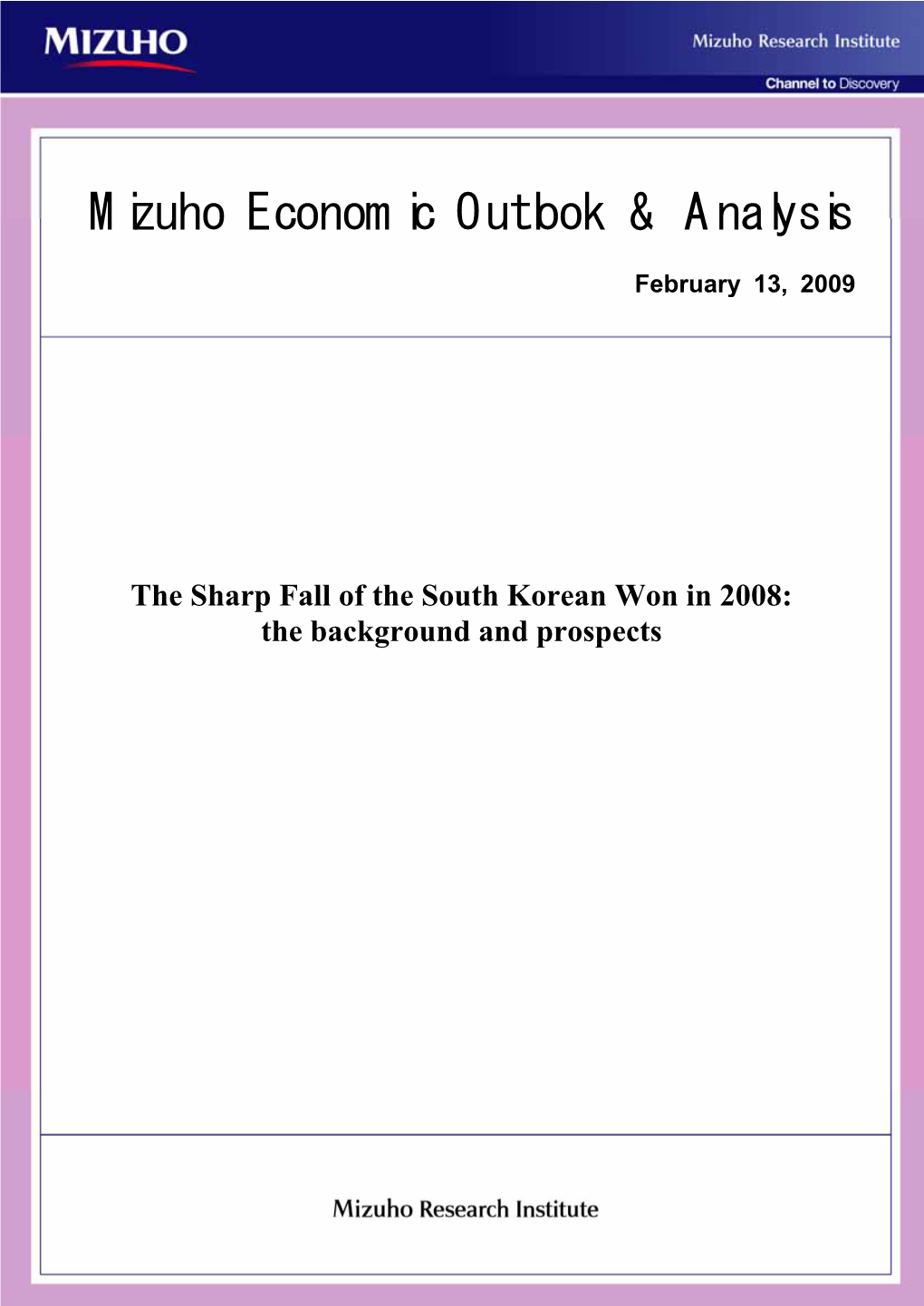 The Sharp Fall of the South Korean Won in 2008: the Background and Prospects