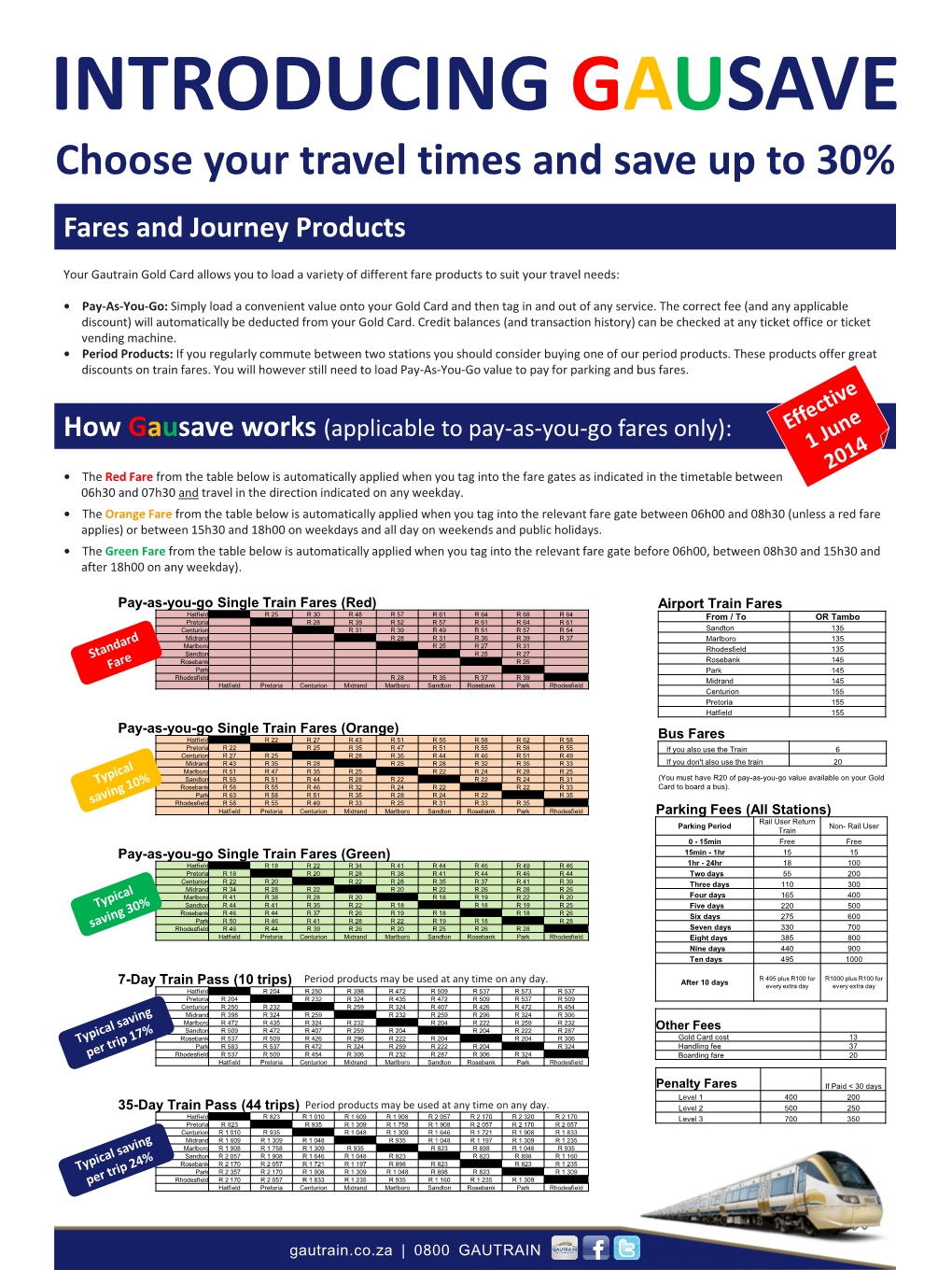 INTRODUCING GAUSAVE Choose Your Travel Times and Save up to 30% Fares and Journey Products