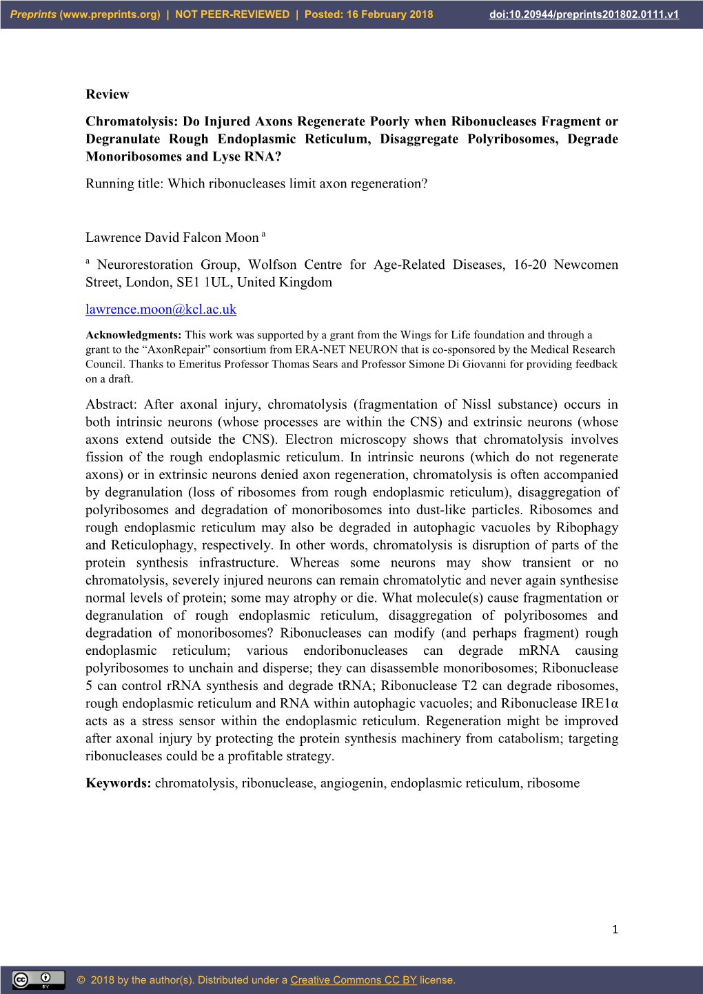 Review Chromatolysis: Do Injured Axons