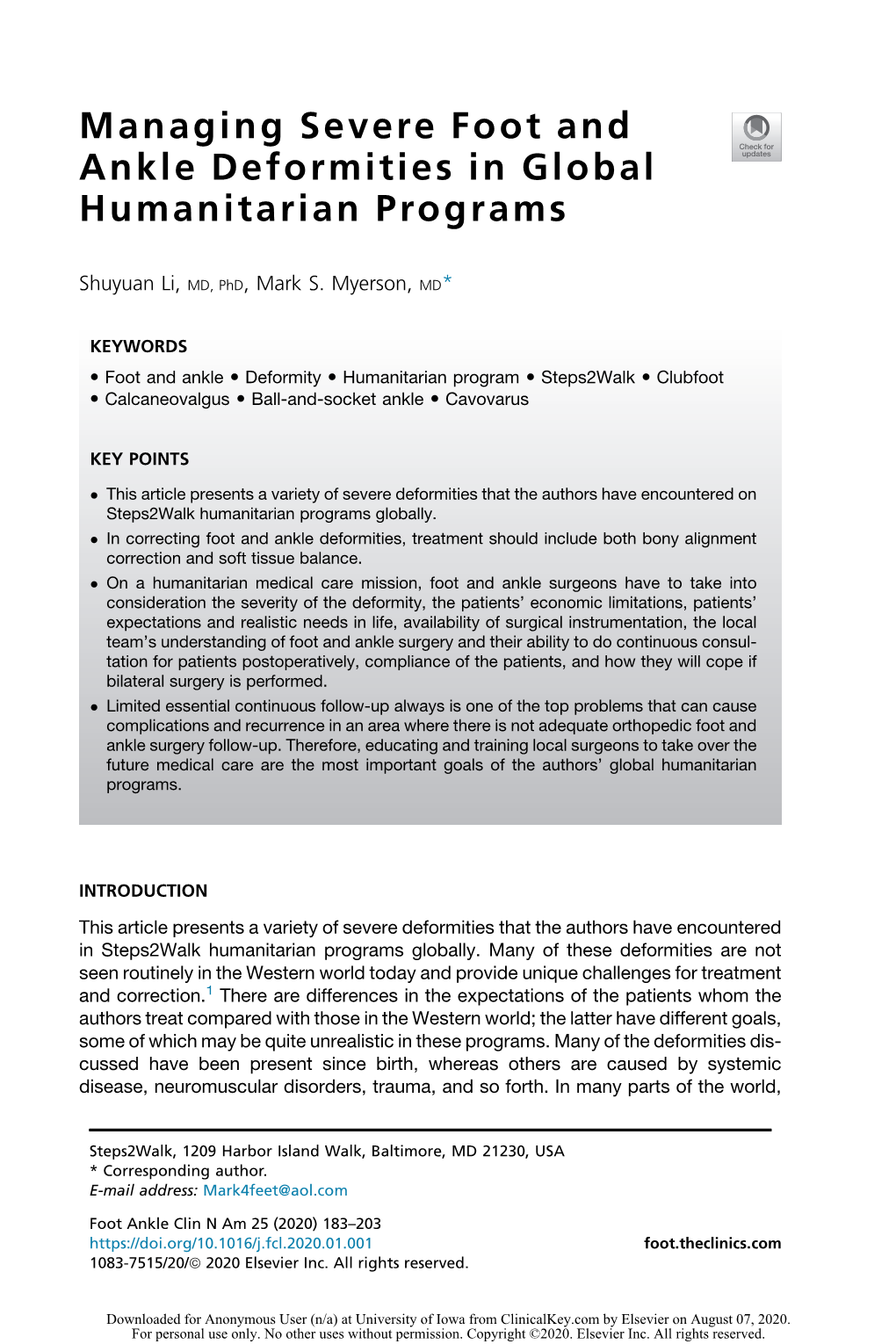 Managing Severe Foot and Ankle Deformities in Global Humanitarian Programs