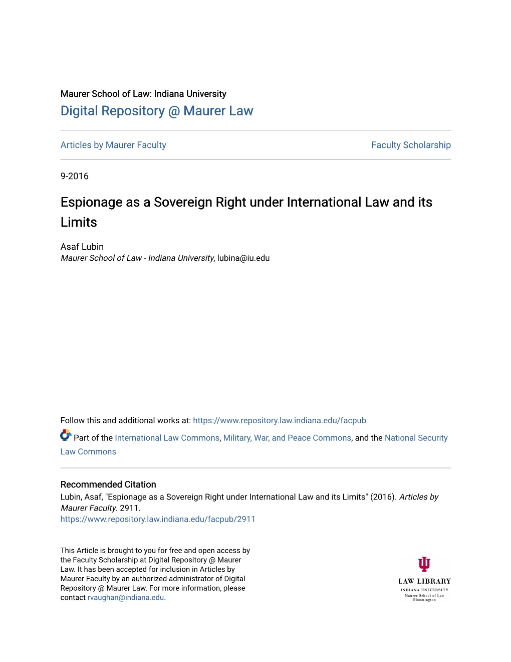 Espionage As a Sovereign Right Under International Law and Its Limits