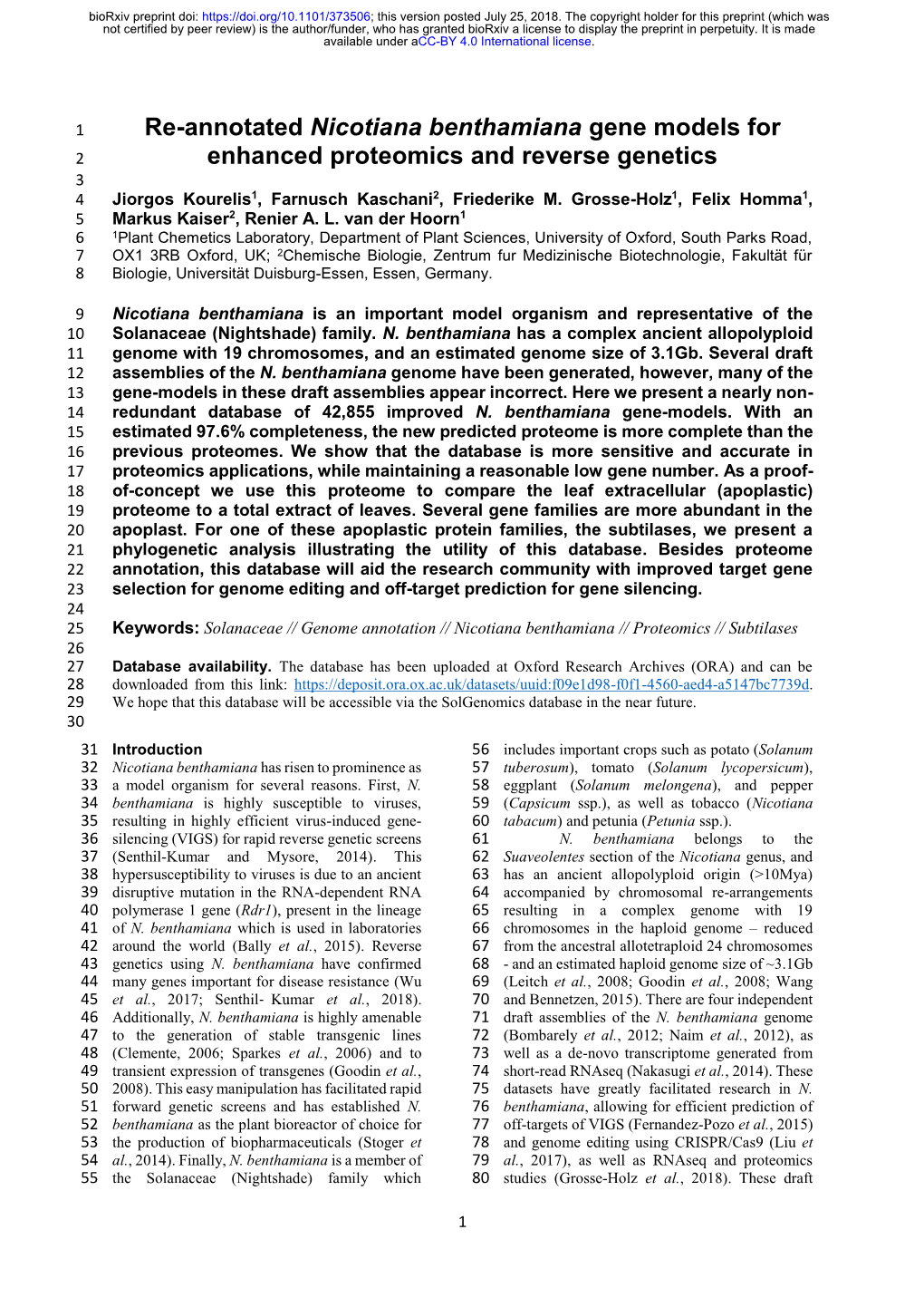 Re-Annotated Nicotiana Benthamiana Gene Models for Enhanced