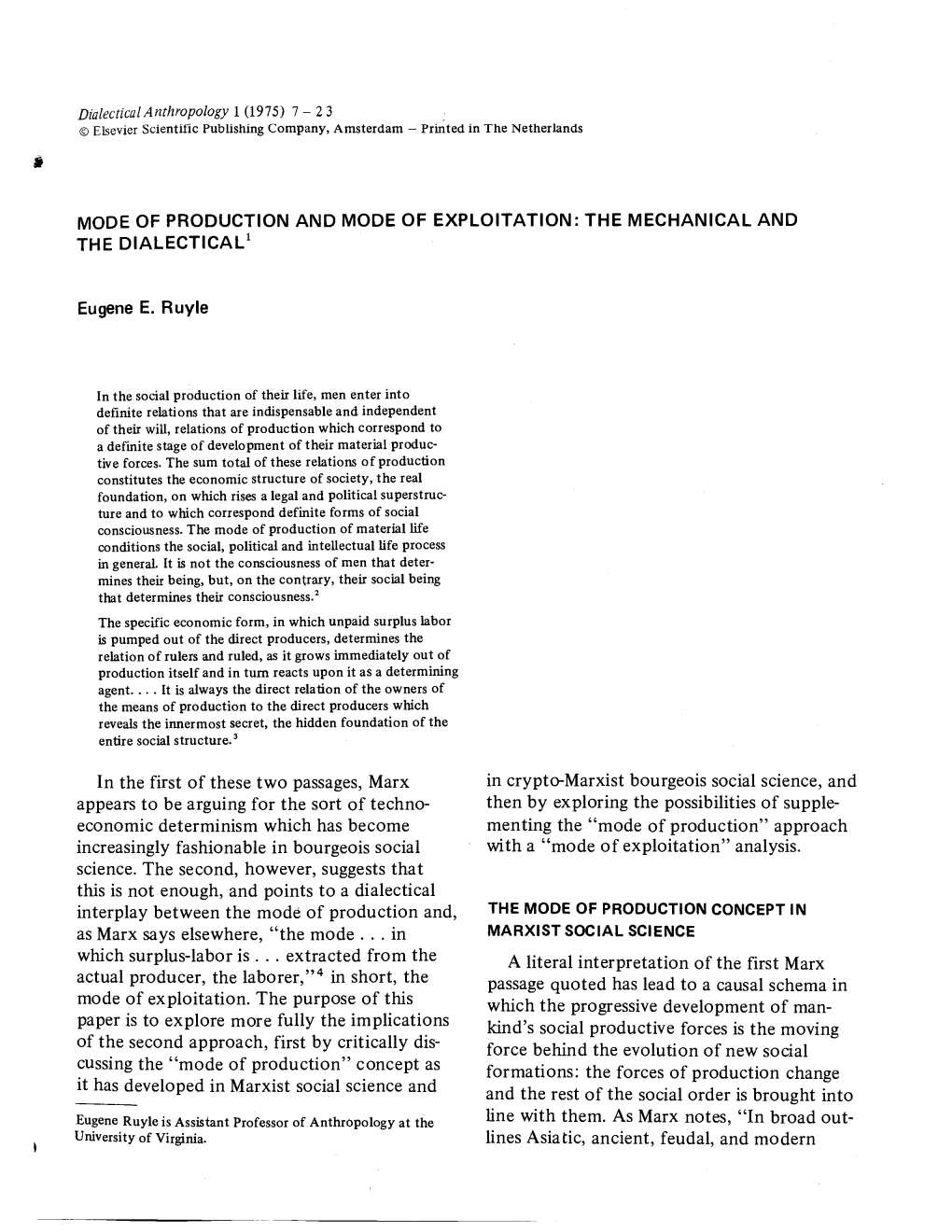 Mode of Production and Mode of Exploitation: the Mechanical and the Dialectical'