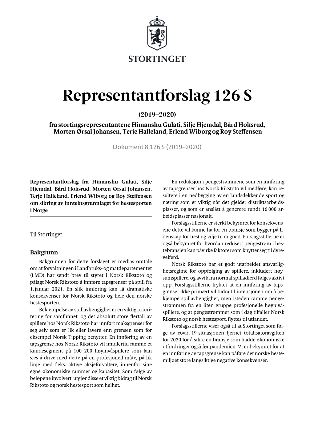 Representantforslag 126 S