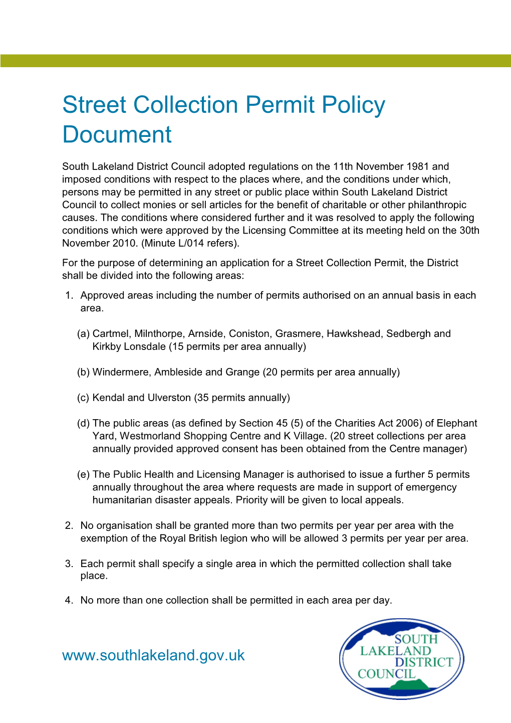 Street Collection Permit Policy Document