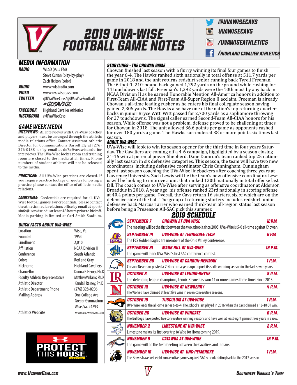 2019 Uva-Wise Football Game Notes