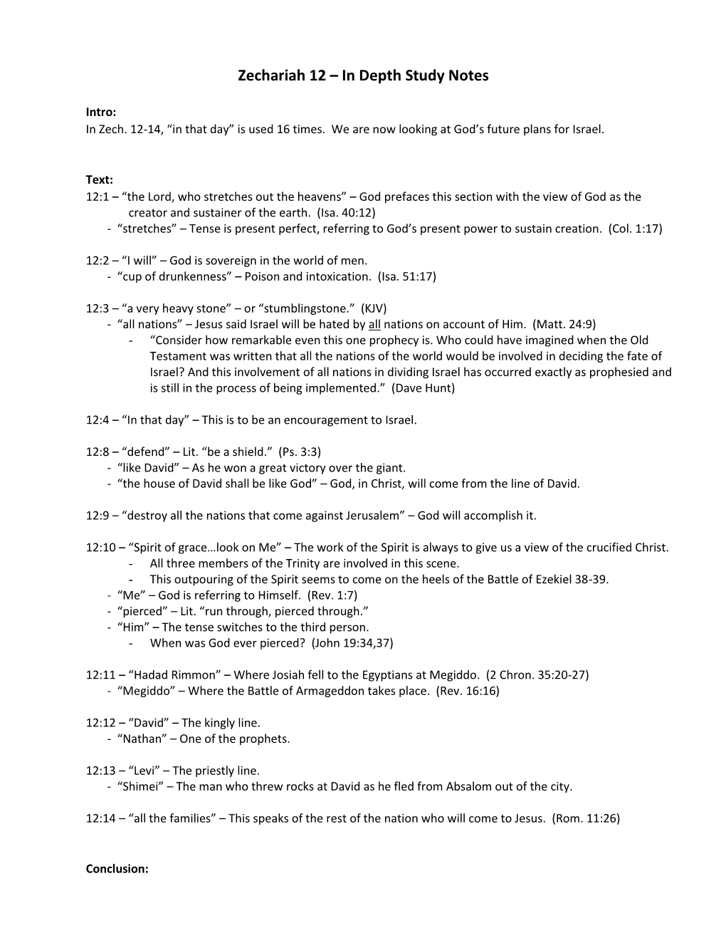 Zechariah 12 – in Depth Study Notes