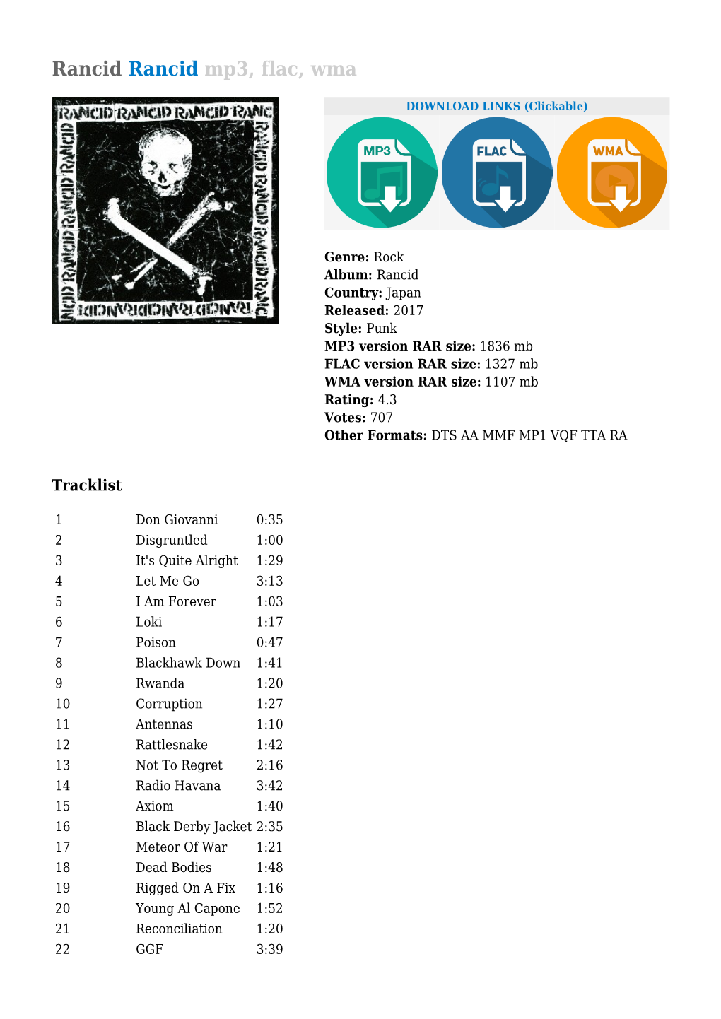 Rancid Rancid Mp3, Flac, Wma