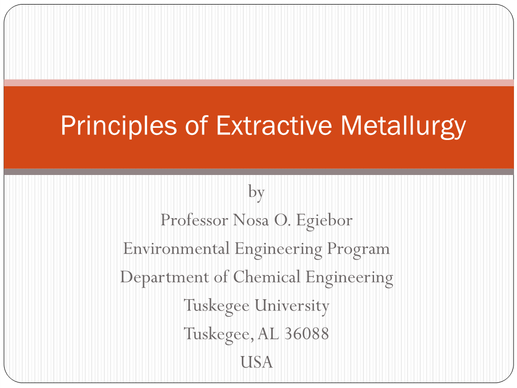 Principles of Extractive Metallurgy