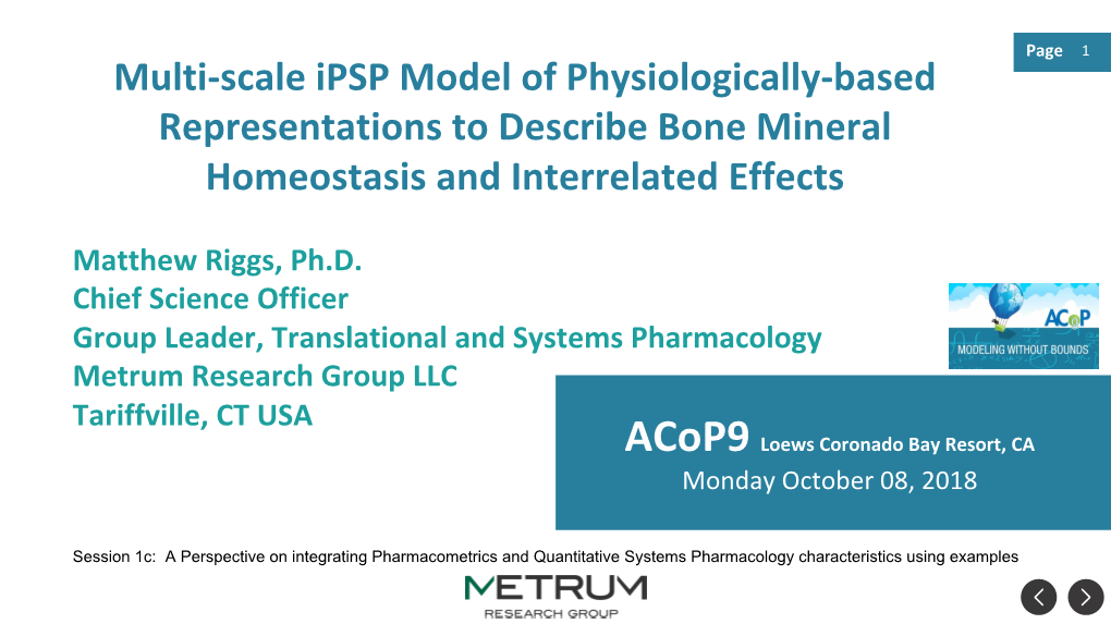 Multi-Scale Ipsp Model of Physiologically-Based Representations to Describe Bone Mineral Homeostasis and Interrelated Effects