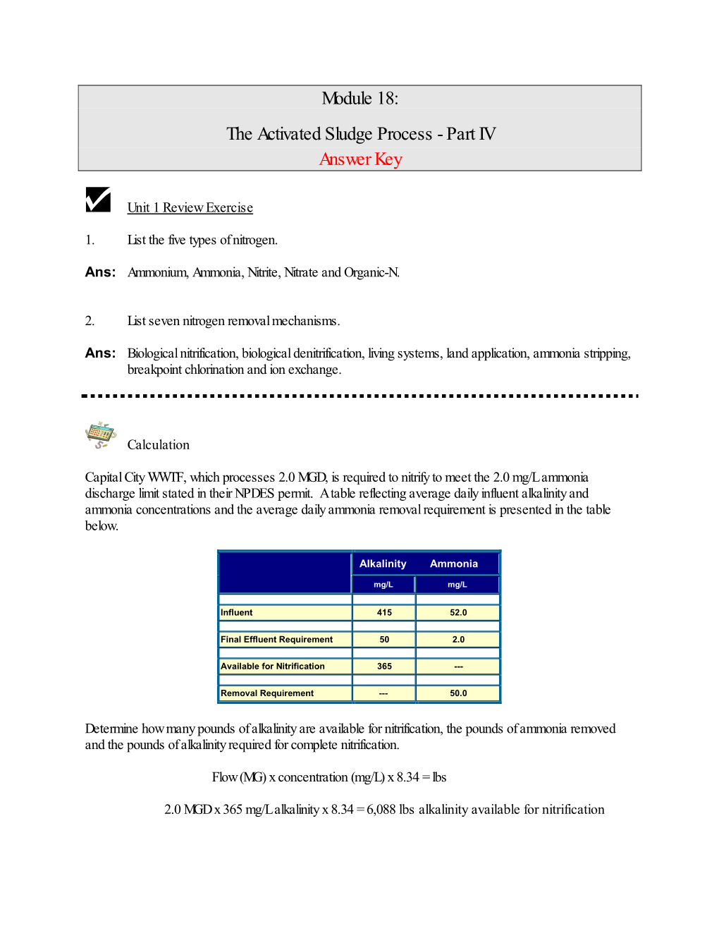 Module 18: the Activated Sludge Process - Part IV Answer Key