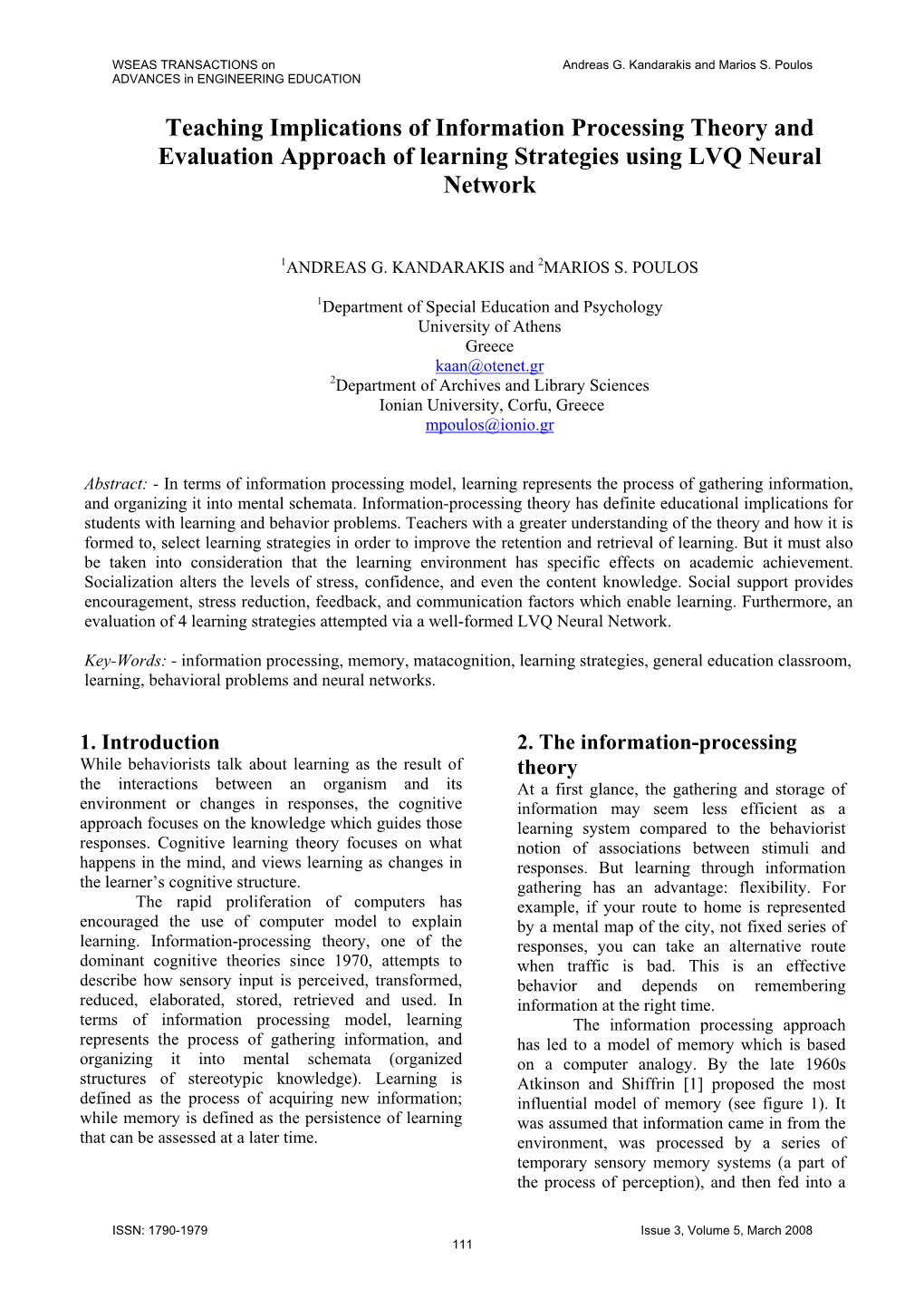 Teaching Implications of Information Processing Theory and Evaluation Approach of Learning Strategies Using LVQ Neural Network