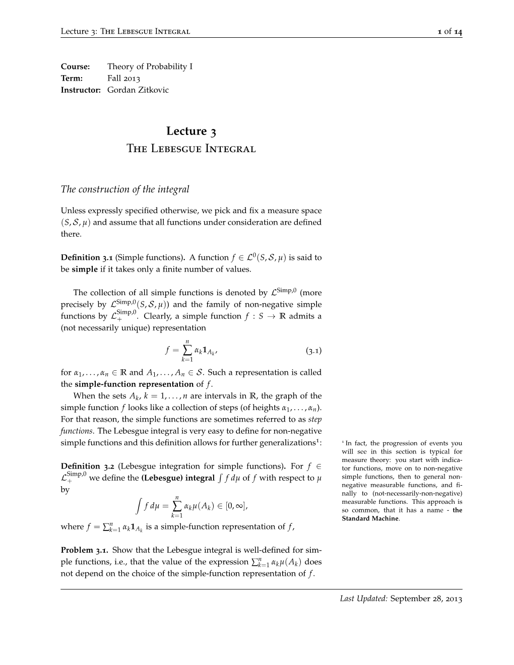 Lecture 3 the Lebesgue Integral