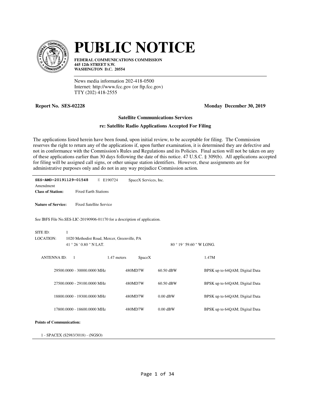 PUBLIC NOTICE FEDERAL COMMUNICATIONS COMMISSION 445 12Th STREET S.W