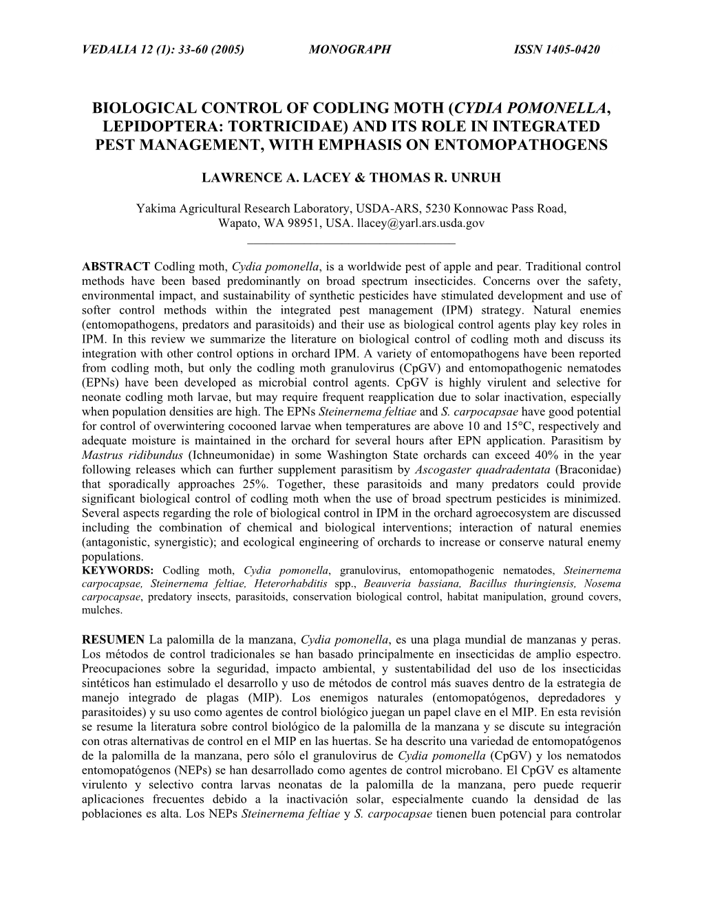 Biological Control of Codling Moth (Cydia Pomonella, Lepidoptera: Tortricidae) and Its Role in Integrated Pest Management, with Emphasis on Entomopathogens