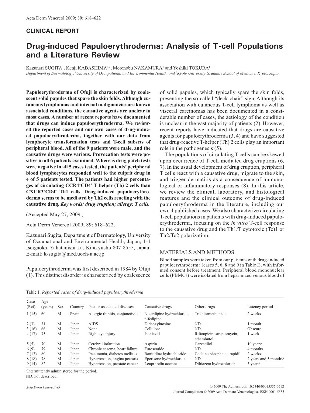 Drug-Induced Papuloerythroderma: Analysis of T-Cell Populations and a Literature Review