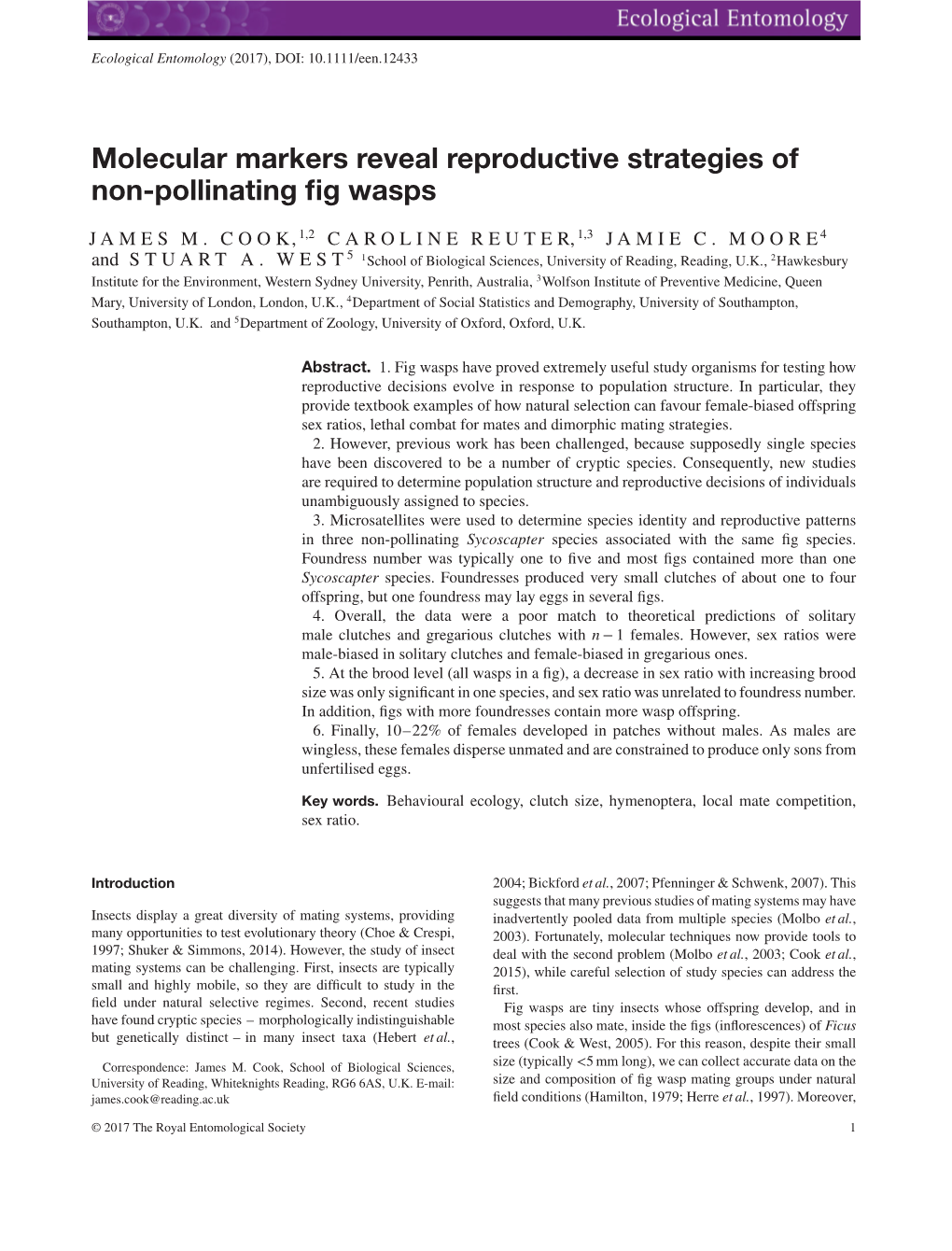 Molecular Markers Reveal Reproductive Strategies of Non-Pollinating Fig