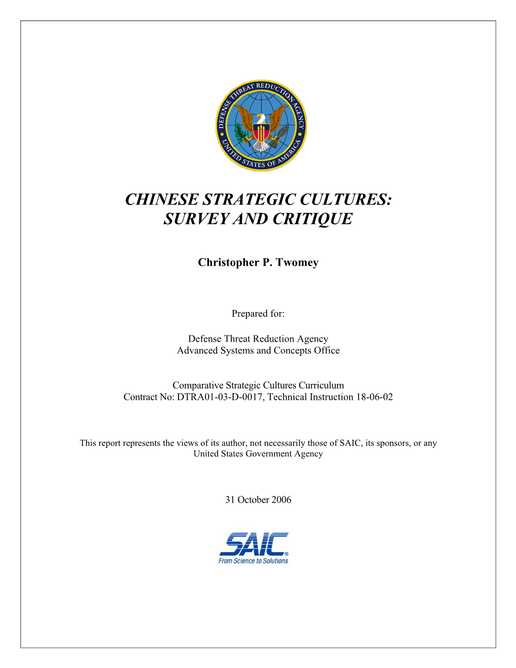Chinese Strategic Cultures: Survey and Critique