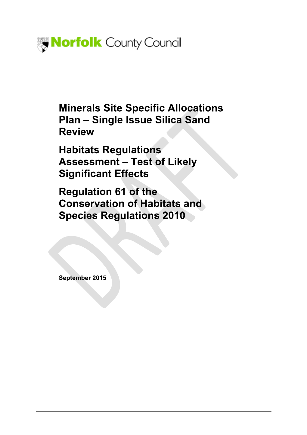 Habitats Regulations Assessment Appendix A